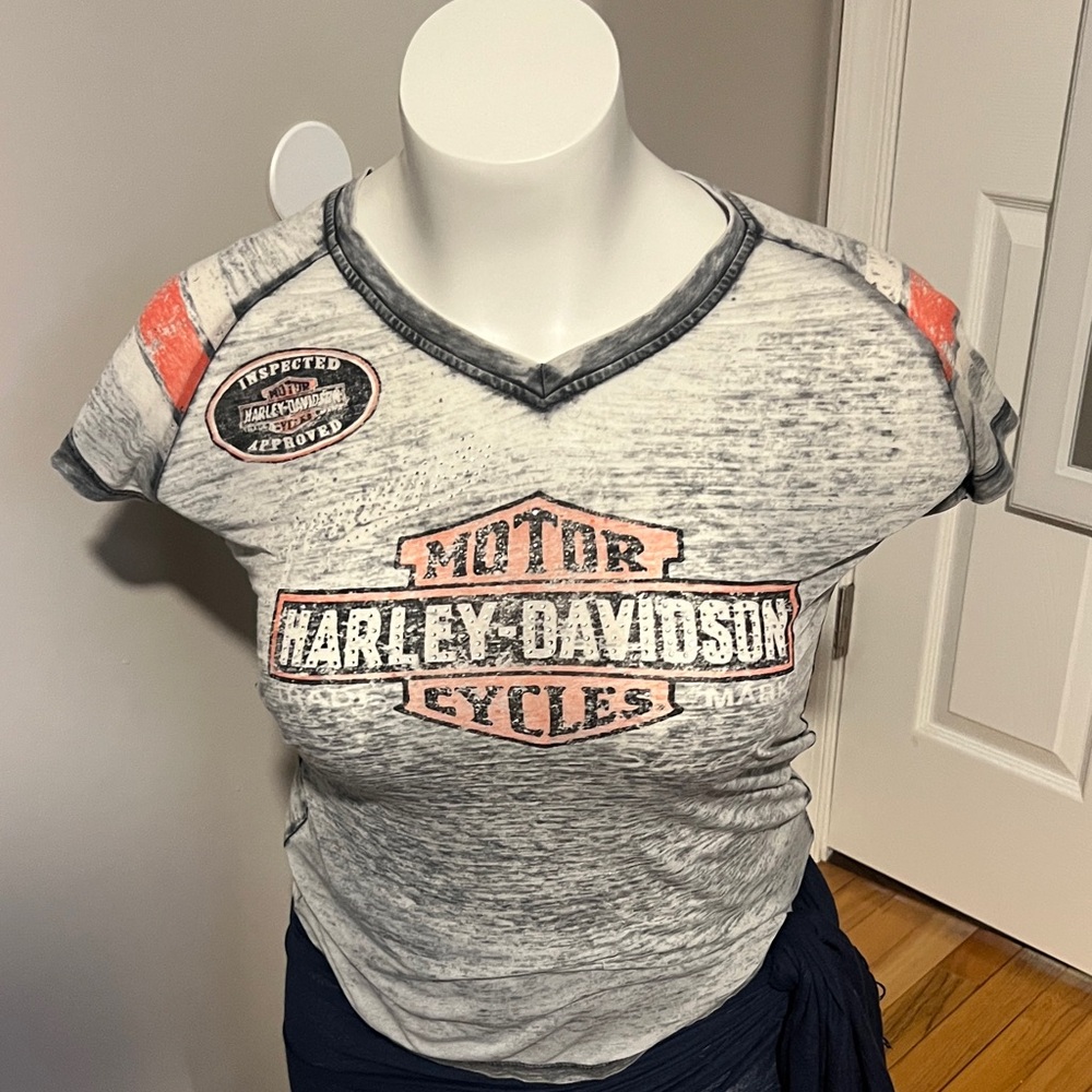 Harley-Davidson Heather Gray Tee with Coral and Black Logo